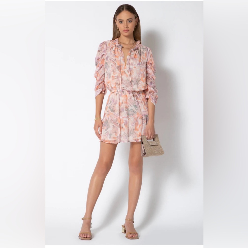 Tart Pastel Pink Floral Tie-Neck Mini Dress